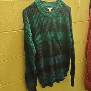 Time and Tru Teal and Black Striped Sweater